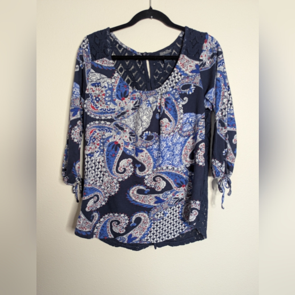 Lucky Brand Blue Paisley Blouse Size L